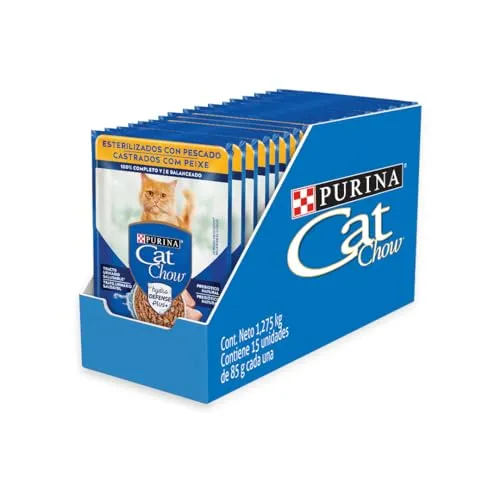 Saindo por R$ 32,47: [REC] Pack 15 Sache Ração Úmida Purina Cat Chow Para Gatos Castrados Sabor Peixe | Pelando