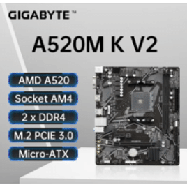Placa Mãe Gigabite A520M K V2 Micro ATX DDR4 5100(OC) MHz M.2 PCIe 3.0 AMD