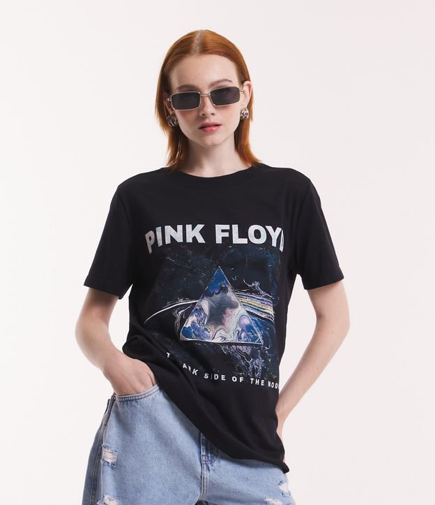 Camiseta Em Meia Malha Com Estampa Pink Floyd Preto
