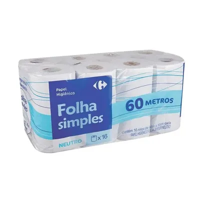 Papel Higiênico Folha Simples 30 Metros Carrefour Neutro com 16 Unidades