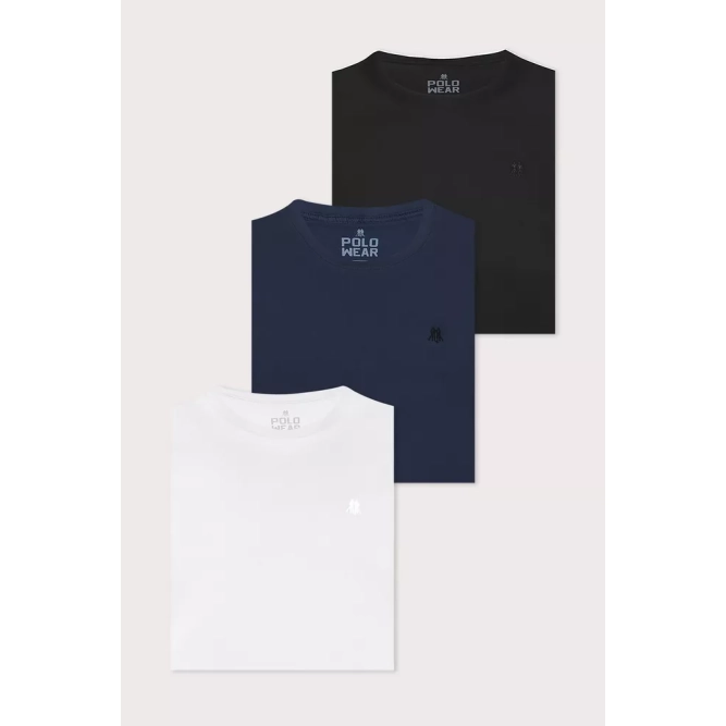 Kit 3 Camisetas 100% Algodão Polo Wear Sortido - Masculinas