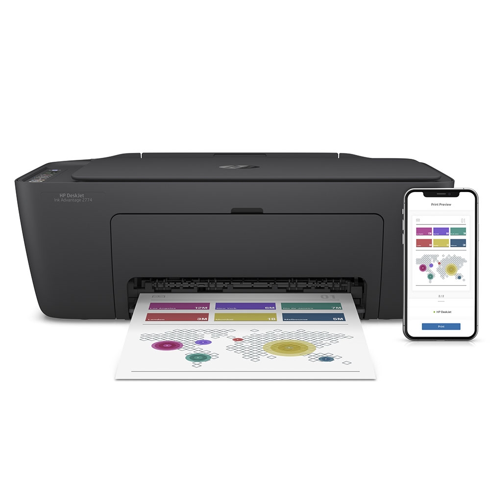 Impressora Multifuncional HP Deskjet Ink Advantage 2774 Colorida Wi-Fi Bivolt 7FR22A