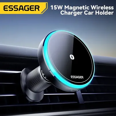 [Taxa inclusa] Carregador Veicular Essager 15W MagSafe sem fio, RGB + Cabo de carregamento + Anel Magnético