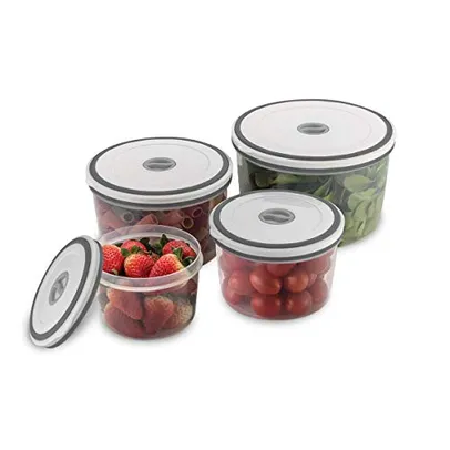Electrolux - Kit Potes de Plástico Hermético, Redondo, Transparente/Branco, 4 unidades