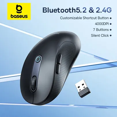 Baseus F02 Mouse sem fio, Bluetooth 5.2, 2.4G, 4000DPI, ergonômico, 6 botões mudo, ratos para iPad, MacBook, Tablet, laptop, computador|