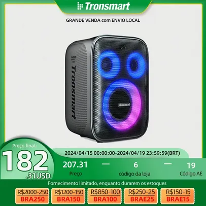 Tronsmart Altifalante para Karaoke Halo 200 com sistema de som de 3 vias, microfone com fios incorporado, entrada de guitarra, 120W