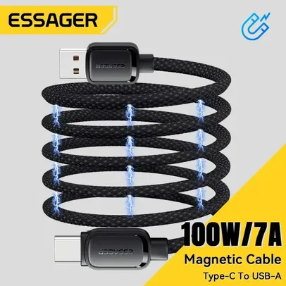 [Taxa inclusa] Cabo de Carregamento Rápido Essager 100W USB A para Tipo C - 1 Metro com corpo Magnético, Anti Enrolamento