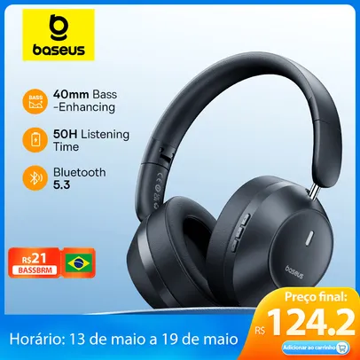 [ Taxas inclusas ] Headphone Bluetooth Baseus Bass 30 Max, Bluetooth 5.3, 40mm diafragma, 40H
