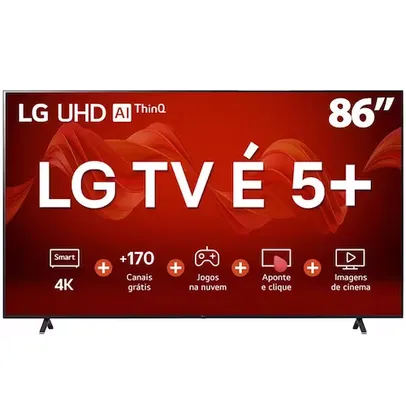 Saindo por R$ 7199,1: Smart TV 86" 4K LG ThinQ AI 86UR8750PSA HDR, Bluetooth, Alexa, Airplay 2, 3 HDMIs | Pelando