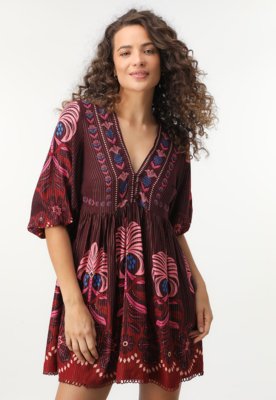 Vestido FARM Curto Tropical Vinho