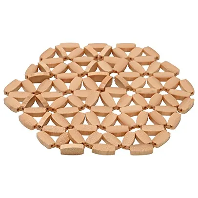 Descanso de Panela de Bambu Formato Hexagonal, Sustentável e Resistente ao Calor. Material de Qualidade, Elegante e Multiuso 16cm