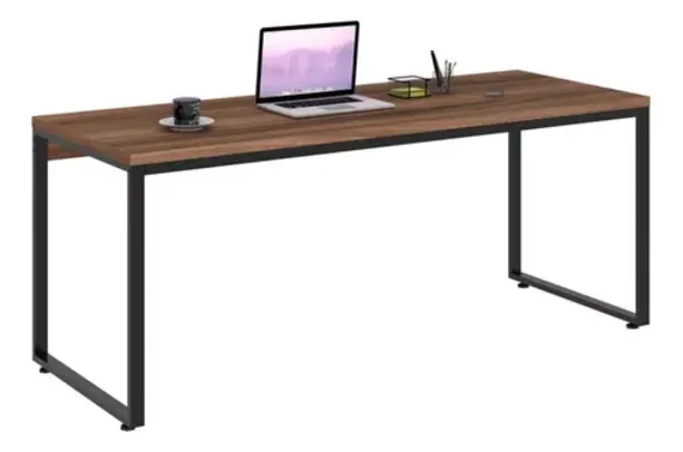 Mesa De Escritório Kuandra Nogal E Preta 180x70