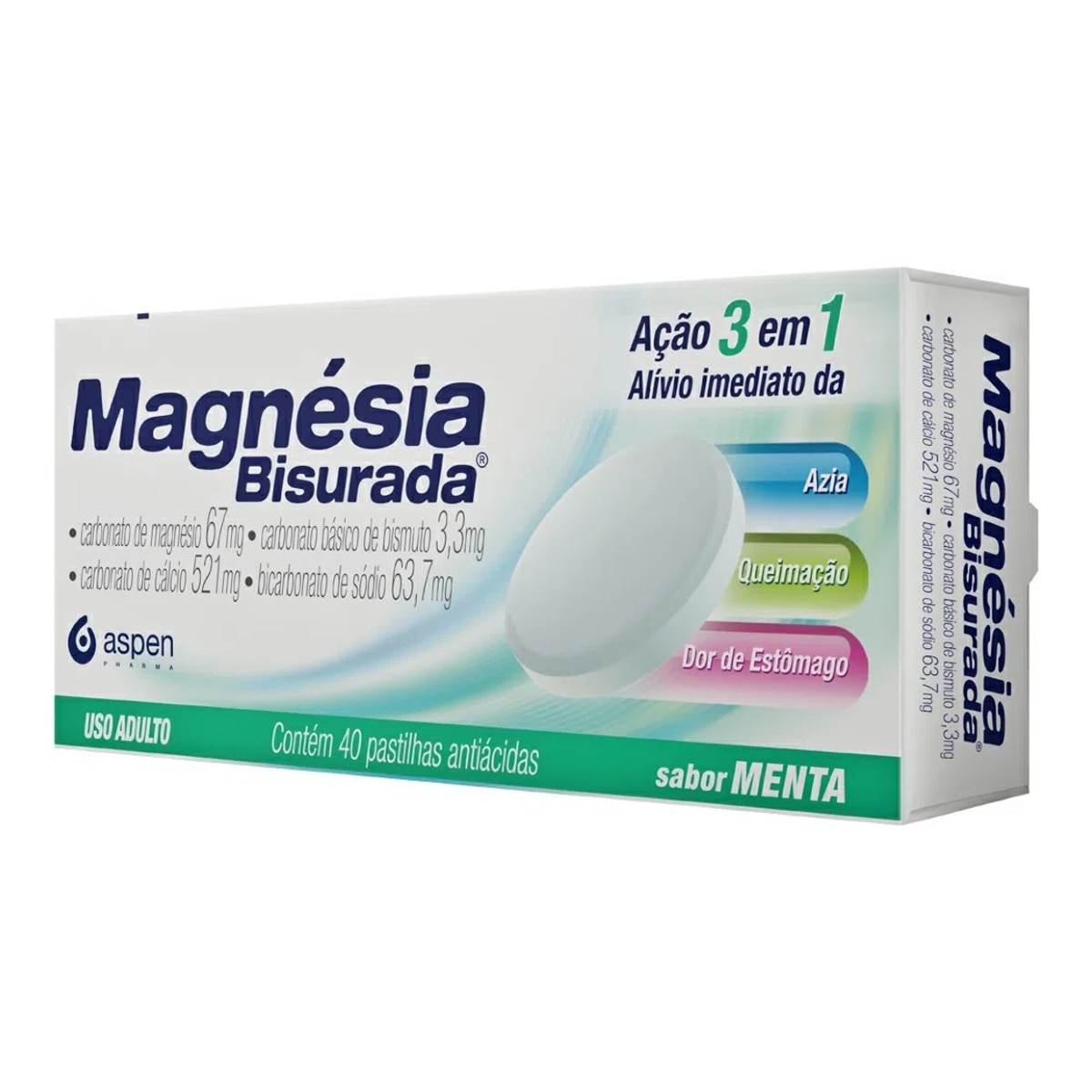 Magnesia Bisurada Sabor Menta 40 Pastilhas