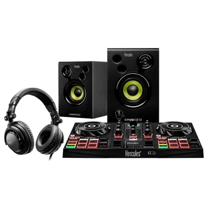 Saindo por R$ 1099,99: Kit Controladora DJ Hercules Inpulse 200, + DJ Learning Fone de Ouvido + Monitor de Áudio, Preto - 4780963 | Pelando
