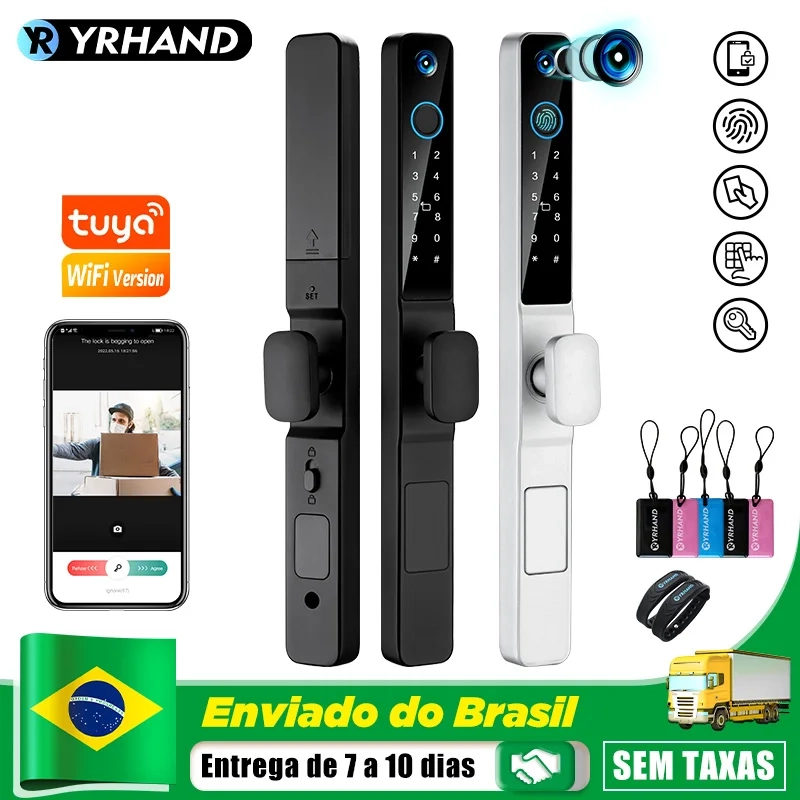 Fechadura Digital Smart Door Lock Yrhand Biométrica Peephole Sliding Lock Tuya WI-FI à Prova D'Águ