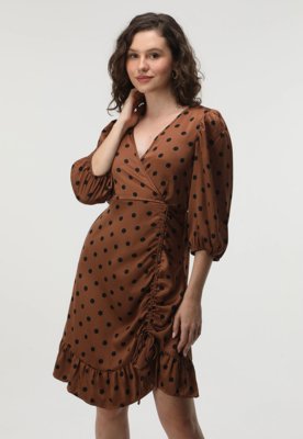 Vestido Vero Moda Curto Poá Marrom