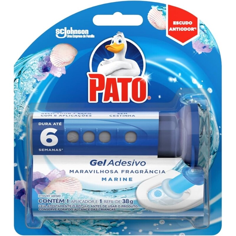 Pato Desodorizador Sanitário Gel Adesivo Aplicador + Refil Marine 1 Disco