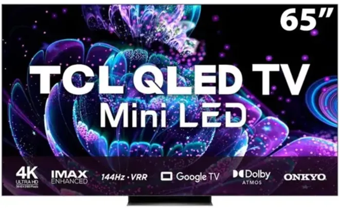 Smart TV QLED 65 4K TCL 65C835 Google TV, 144 Hz-VRR, Dolby Vision IQ +Atmos, Audio Onkyo, WiFi 6 Dual Band e Bluetooth Integrados