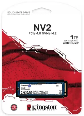 SSD Kingston NV2, 1TB, M.2 NVMe, 2280, Leitura 3500MBs e Gravação 2100MBs