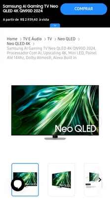 Saindo por R$ 2939,4: [MEMBERS] Samsung AI Gaming TV Neo QLED 4K QN90D 2024 | Pelando