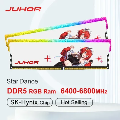 [APP/ Moedas] Memória Ram DDR5 JUHOR 16GB RGB, Chip Hynix A-die 6400mhz