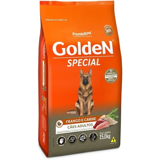 2 Pacotes Ração Premier Pet Golden Special para Cães Adultos Sabor Frango e Carne 15kg
