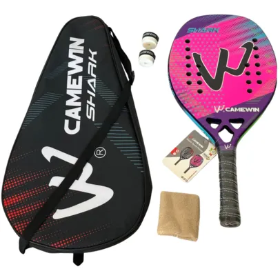 Raquete Beach Tennis Camewin 3k Shark Pink Fibra de Carbono + Capa + 2 Overgrip