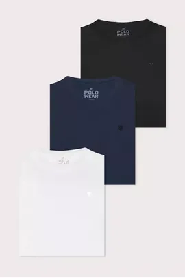 [Leve 2] Kit 3 Camisetas Masculinas 100% Algodão Polo Wear Sortido