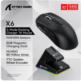 Mouse Gamer Com Fio 2.4G BT5.2 26K DPI X6 Lightweight