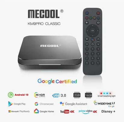 [APP/IMPOSTO INCLUSO/MOEDAS] Tv Box Mecool KM9 Pro certificado Google Amlogic S905X2 Android 10.0 2G