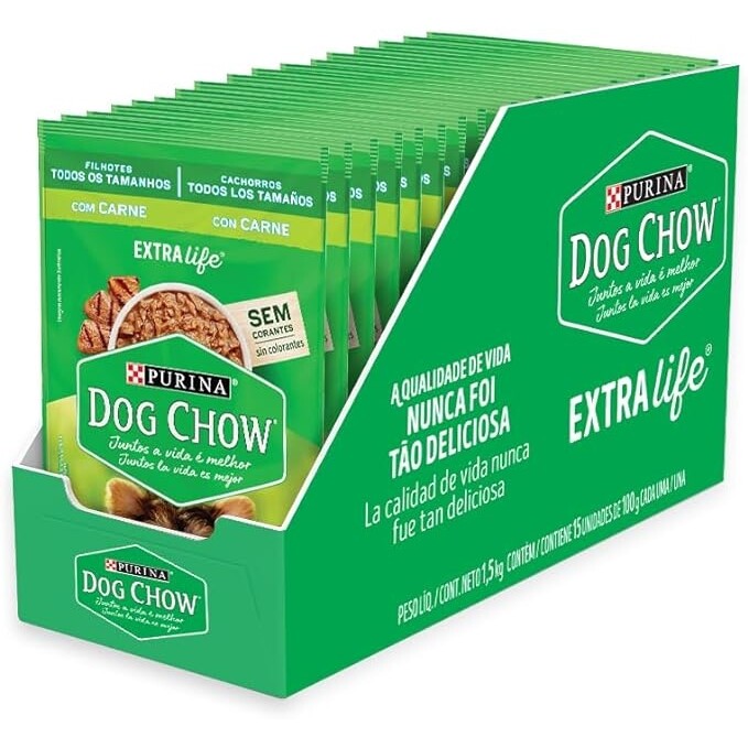 Pack Dog Chow Ração Úmida Filhotes Carne 100g - 15 Sachês
