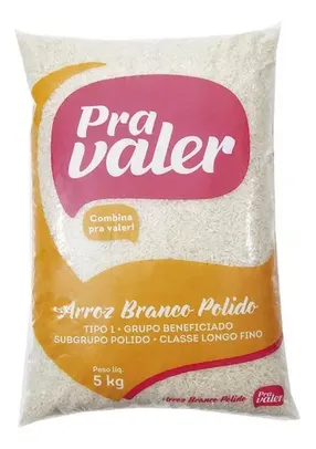 Arroz Agulhinha Tipo 1 Pra Valer Pacote 5kg