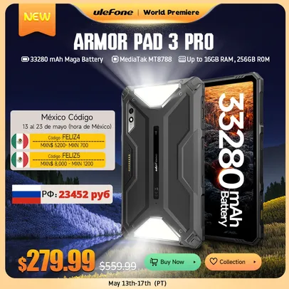 Saindo por R$ 2862: ´[Taxa inclusa] Tablet Ulefone-Armor Pad 3 Pro - 16GB RAM (8+8) + 256GB ROM | 33280 mAh | Pelando