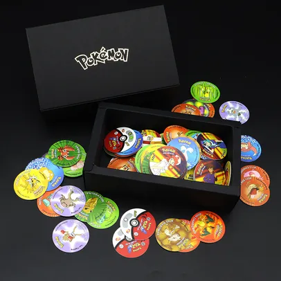 Kit com 160 Tazos clássicos do Pokémon - Normal ou 3D/Holográficos + Caixa personalizada