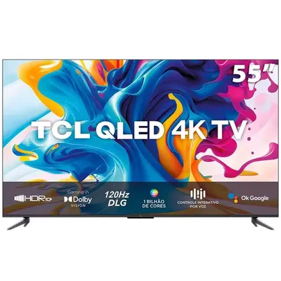 Smart TV TCL QLED 55 4K UHD C645 Google TV, Dolby Vision Atmos, DTS, HDR10+, WiFi Dual Band, Bluetooth, Google Assistente e Design Sem Bordas