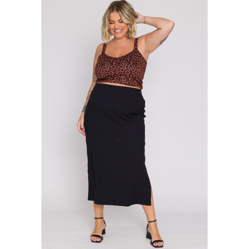 Saia Midi Plus Size Canelada Cess