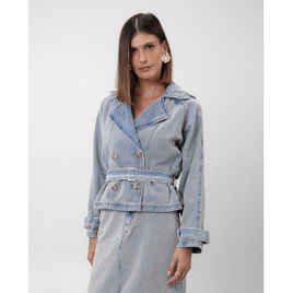 Jaqueta Trench Coat Jeans com Cinto Denim Denim Claro - Feminina