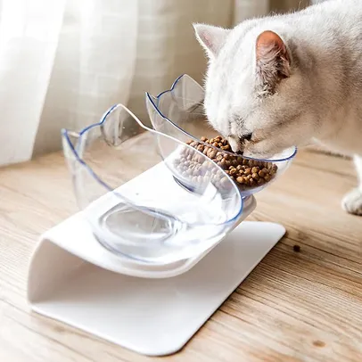 [Já Com Imposto] Tigela de gato dupla antiderrapante com suporte, Alimentação para animais de estimação