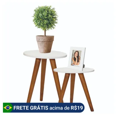 Conjunto de Mesa Lateral Pé Palito Retro Decoração MDF