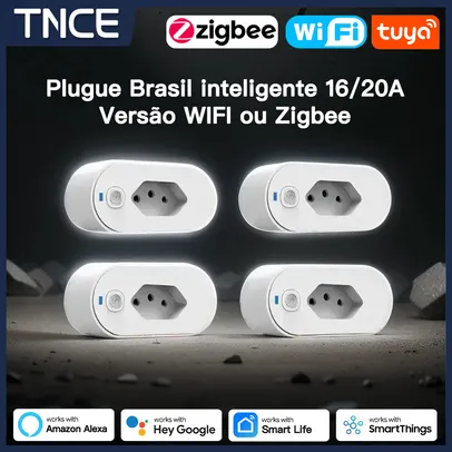 Saindo por R$ 17,56: TNCE Tuya Plug Brasil 16/20A WiFi ou Zigbee soquete, tomada adaptadora | Pelando