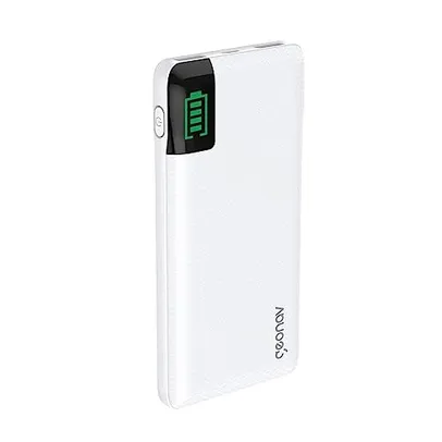 Saindo por R$ 89,9: Geonav Power Bank, Carregador Portátil Universal 10.000mAh, 2 portas USB + 1 porta USB-C, Led Indicador de bateria, PB10KWT, Branco | Pelando