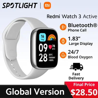 Saindo por R$ 178,74: [TAXA INCLUSA]Xiaomi Redmi Watch 3 Active display LCD, freqüência cardíaca, sangue, oxigên | Pelando