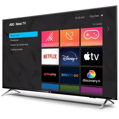 Smart TV AOC LED 50 Polegadas 4K UHD com sistema Roku - Netflix, Disney+, Amazon Prime - 50U6125/78G