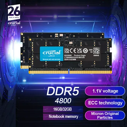 [Moedas] Memória portátil para RAM Crucial, 8GB, , DDR5, 4800MHz, SODIMM 1.1V,