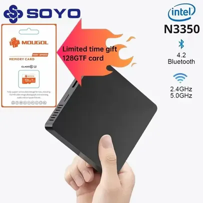 [Taxa Inclusa/Moedas] Mini PC Soyo , CPU Intel N3350, 6GB Ram/64GB SSD, Windows 10, BT, USB 3.0