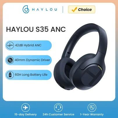[APP/Taxa Inclusa/Moedas] Headphone Over-ear Sem Fio Haylou s35 Anc Com Bluetooth 5.2, Cancelamento de ruído Ativo, Drivers de 40mm