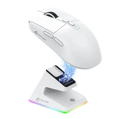 [App/Moedas] Mouse Gamer Sem Fio Attack Shark X6, Sensor PAW3395, com Dock de Carregamento RGB