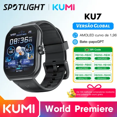 [Taxa inclusa] Smartwatch KUMI KU7 IP68 1,96" 100+ modos de esportes