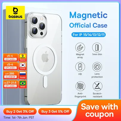 Carregador Sem Fio Baseus Magnético Transparente Caso Do Telefone Para Iphone 13 Pro Max