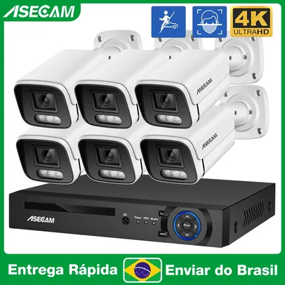 [DO BRASIL - MOEDAS + CUPOM] Kit 1 NVR de 8CH + 6 cameras com face/human/car detection